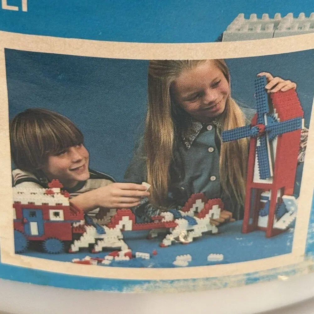 Sears BRIX BLOX 1000pc Bucket Bricks Gears Red White Blue Vintage 5 Lbs EUC